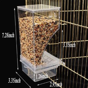 Hamiledyi No Mess Bird Cage Feeder Automatic Parrot Seed Feeders with Perch Acrylic Transparent Seed Food Container Cage Accessories for Small and Medium Parakeets Lovebirds