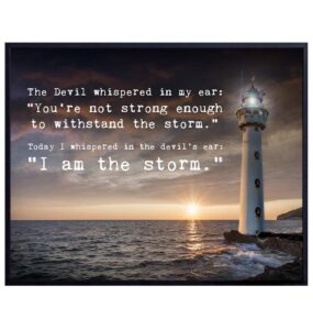 the devil whispered i am the storm - lighthouse wall decor - motivational wall art - office wall decor - encouragement gifts - encouraging wall decor - entrepreneur gifts - inspirational quotes