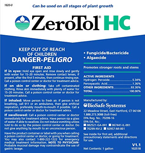 BioSafe Systems ZeroTol HC, Broad Spectrum Algaecide, Bactericide, and Fungicide, Peroxyacetic Acid, Kills Mold, Single 6200-1, 1 Gallon, Case of 4