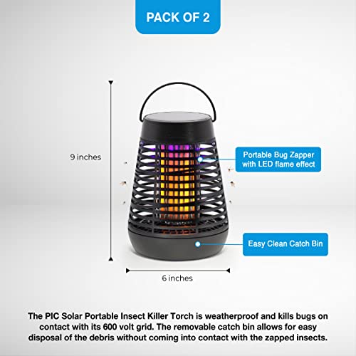 PIC Portable Solar Insect Killer Torch (FLPT), Bug Zapper and Flame Accent Light, Kills Bugs on Contact - Twin Pack