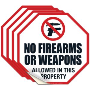 sigo signs - no firearms or weapons allowed in this property sign, (4 pack) 5.5x5.5 inches, 4 mil vinyl decal stickers uv protected, made in usa