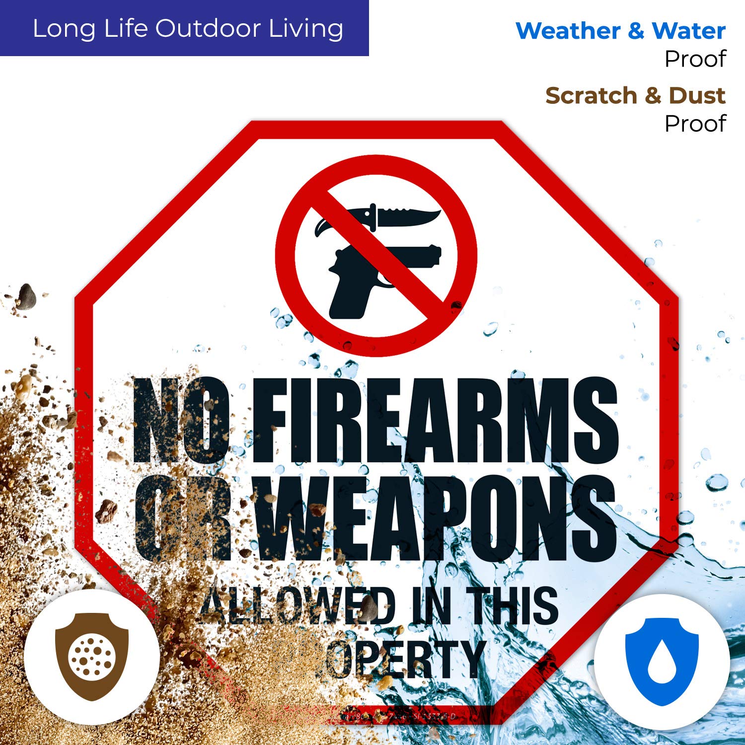 Sigo Signs - No Firearms Or Weapons Allowed in This Property Sign, (4 Pack) 5.5x5.5 Inches, 4 Mil Vinyl Decal Stickers UV Protected, Made in USA