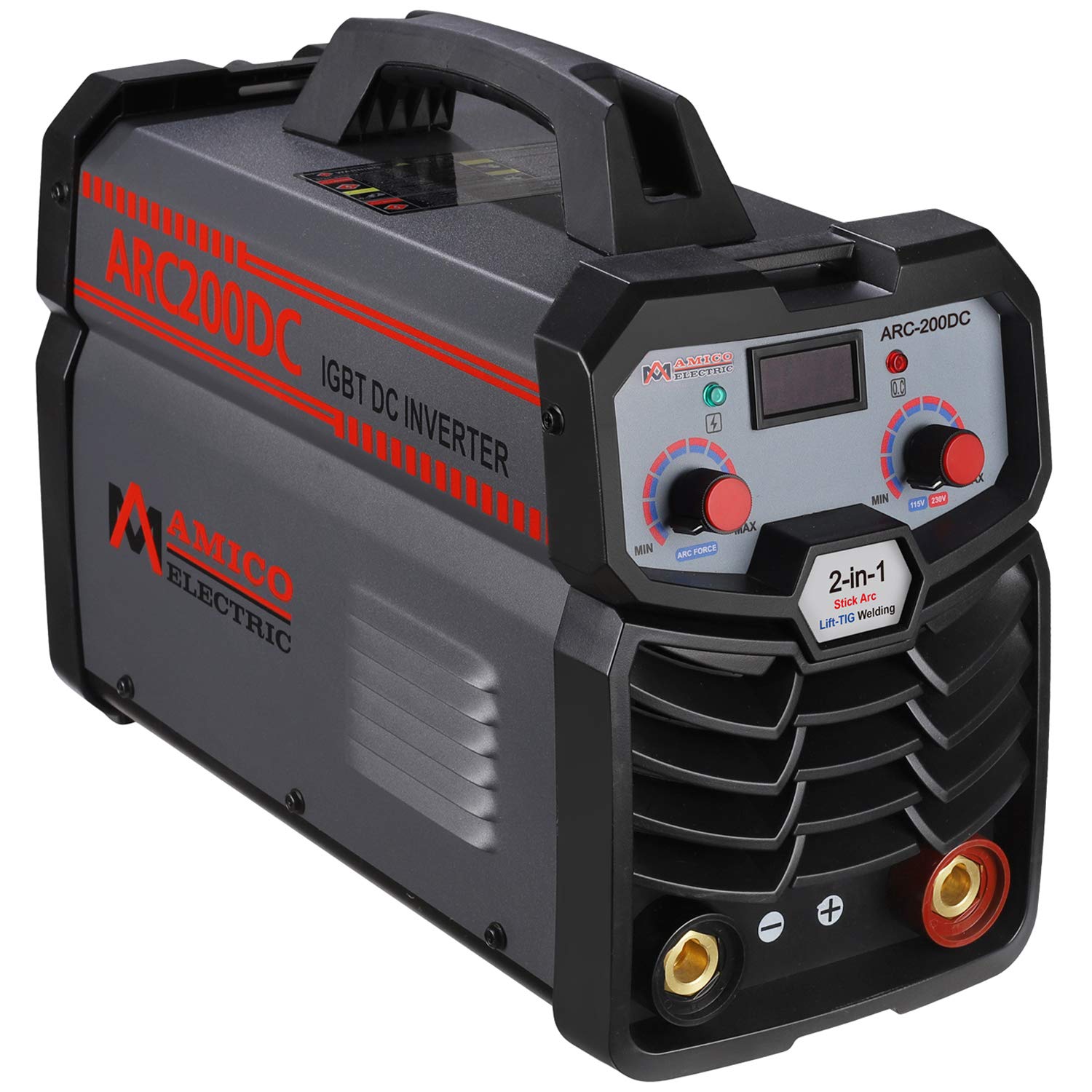 AmicoPower Amico ARC-200DC, 200-Amp Stick Arc & Lift-TIG Combo Welder, 100-250V Wide Voltage, 80 Duty Cycle, Compatible with all Electrodes: E6010 E6011 E6013 E7014 E7018 etc., Grey, Full Size