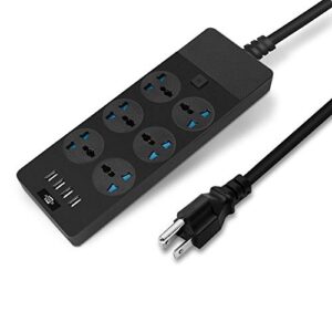 maozua universal power strip with 6 oulets and 4 usb, 6.5ft extension cord 3000w universal power strip surge protector 110v-250v extension lead for home office dorm room (black)