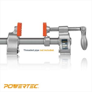 POWERTEC 71606 Heavy Duty Pipe Clamps for 3/4 Inch Black Pipe, Aluminum Alloy Pipe Clamps w/ 2-3/8" Throat Depth and 2000 lbs Clamping Force for Woodworking & Metalworking, 1 Pack