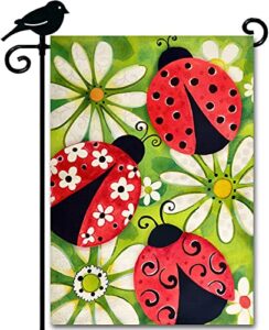 layoer garden flag 12.5 x 18 inches red ladybug white flowers daisy outdoor spring decor