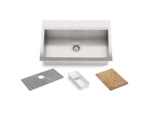 kohler task kitchen sink, stainless steel dual mount single bowl, 33" workstation sink, 1 hole faucet, k-80084-1pc-na