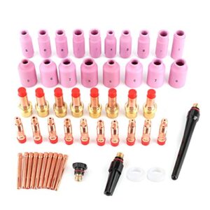 welding nozzle gas lens nozzle collet cup kit, 51pcs/set welding nozzle ceramic torch gas lens welder tip alumina nozzle cup kit for wp/17/18/26 repairing tool