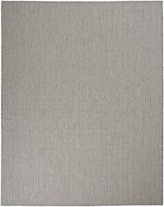 nourison courtyard indoor/outdoor ivory charcoal 8' x 10' area rug, geometric, easy cleaning, non shedding, bed room, living room, dining room, deck, patio, backyard (8x10)