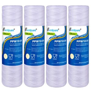 excelpure 5 micron 10"x2.5" whole house string wound sediment filter for well water, replacement cartridge for universal 10 inch ro system, wp-5, aqua-pure ap110, cfs110, culligan p5, cw-mf, 4pack