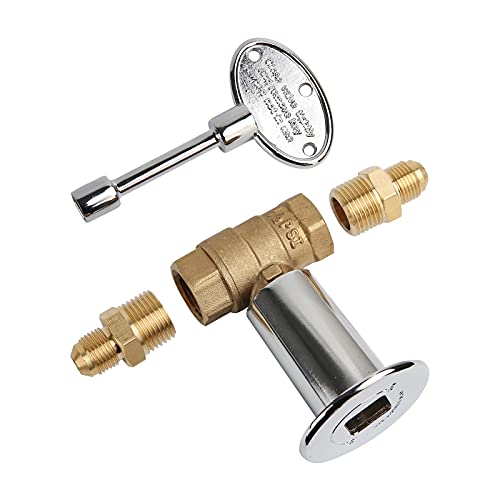 Roastove 1/2-Inch Straight Quarter-Turn Shut-Off Valve Kit, for Natural Gas Fire Pits with Flange and 3 Inches Key, Chromed