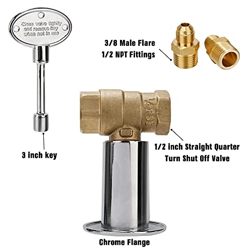 Roastove 1/2-Inch Straight Quarter-Turn Shut-Off Valve Kit, for Natural Gas Fire Pits with Flange and 3 Inches Key, Chromed