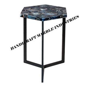 Blue Agate Stone Hexagonal Side Table Top, Blue Agate Stone Hexagonal Coffee Table Top, Centre Table Top, Hallway Table Top, Blue Agate Table Top - Furniture Agate - Gemstone, Piece Of Conversation