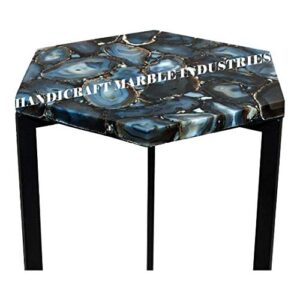 Blue Agate Stone Hexagonal Side Table Top, Blue Agate Stone Hexagonal Coffee Table Top, Centre Table Top, Hallway Table Top, Blue Agate Table Top - Furniture Agate - Gemstone, Piece Of Conversation