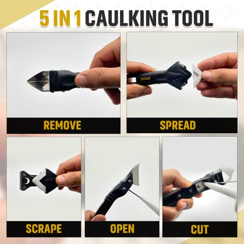 EZJohn [25 PCS] 5-in-1 Caulking Tool Kit in a case,Caulk Remover Tool, Silicone Finisher Caulk. Tool, Stainless Steelhead Calking. Tool, Spatula, Finishing for Kitchen, Bathroom, Floor, Window, Sink