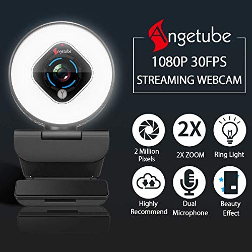 Angetube Streaming Webcam with Light - HD 1080P Autofocus Computer Camera with Microphone USB Camera with Digital Zoom for Xbox|PC|Desktop|Laptop|Gaming|Video Calling