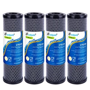 excelpure 1 micron 10" x 2.5" whole house cto carbon water filter cartridge replacement for home countertop system, dupont wfpfc8002, wfpfc9001, fxwtc, scwh-5, whef-whwc, whcf-whwc, cto10, t01, 4pack