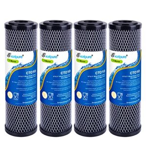 EXCELPURE 1 Micron 10" x 2.5" Whole House CTO Carbon Water Filter Cartridge Replacement for Home Countertop System, Dupont WFPFC8002, WFPFC9001, FXWTC, SCWH-5, WHEF-WHWC, WHCF-WHWC, CTO10, T01, 4PACK