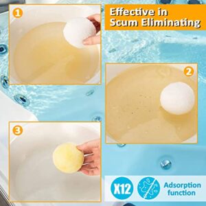 12 Pack Reusable Scum Eliminating Sponge Balls- Washable Oil Absorbing Sponge Ball Floating Pool Filter Sponge Ball for Swimming Pools Bath Center Bathtubs Spas Aquarium Slime and Grime Cleaning Scum