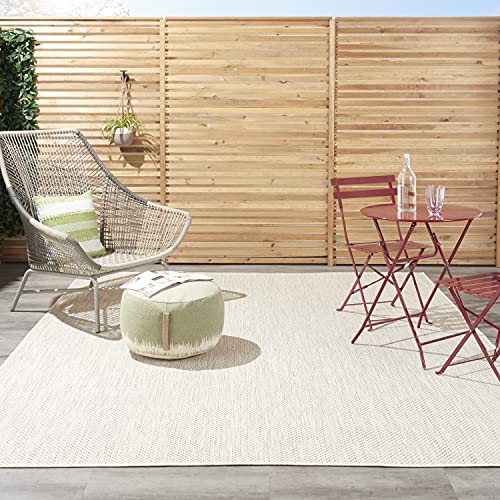 Nourison Courtyard Indoor/Outdoor Ivory Silver 8' x 10' Area Rug, Geometric, Easy Cleaning, Non Shedding, Bed Room, Living Room, Dining Room, Deck, Patio, Backyard (8x10)