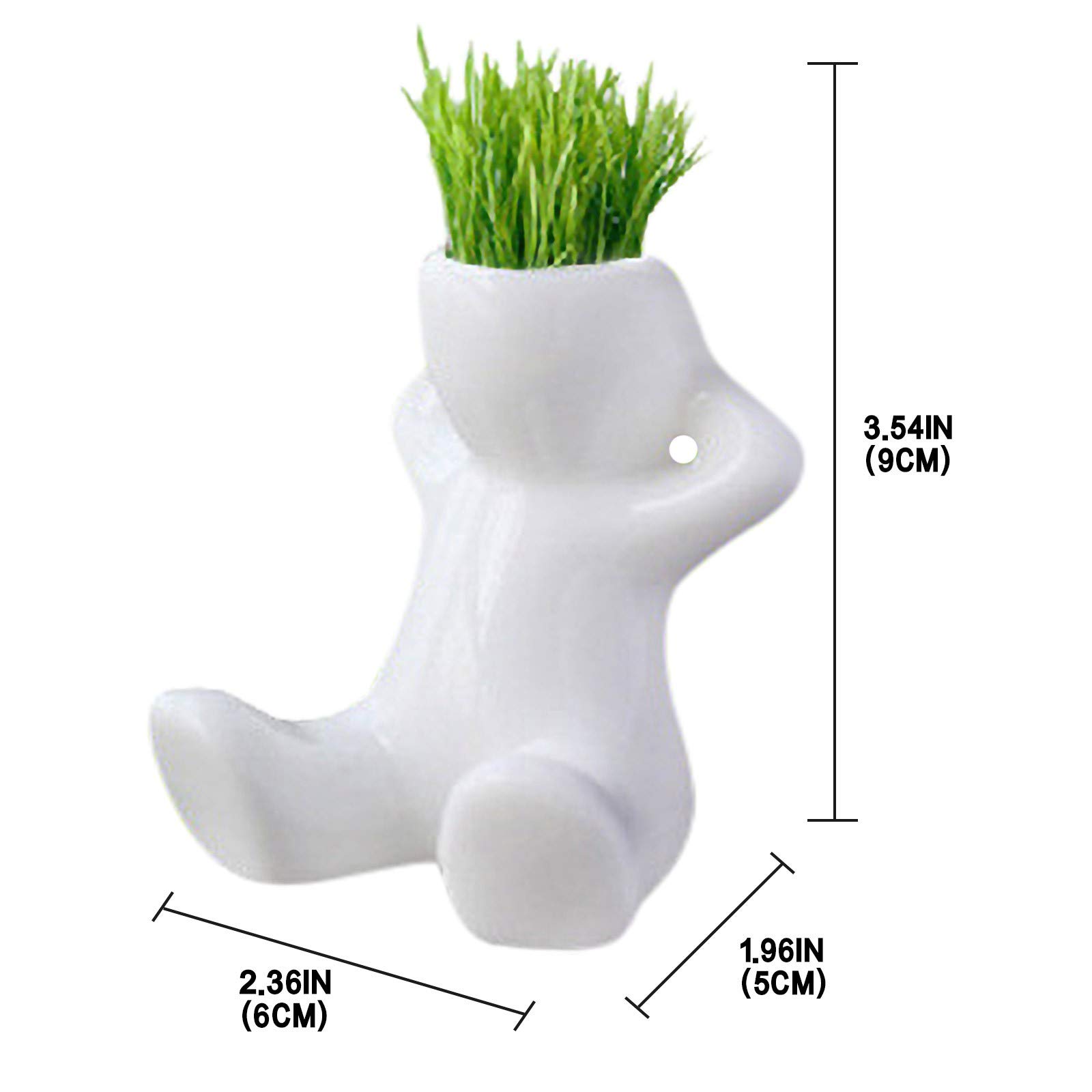 Lincox Mini Bonsai Head Grass Doll Hair White Ceramic Plant Garden, Tree Doll Grass Pot, Ceramic Air Head People Planters Air Plant Holders Table Top Display for Mini Plants Home Garden Decor (B)