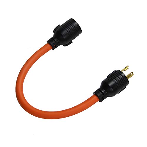 PLIS L5-30P to L14-30R Generator Twist Lock Adapter Piug,Generator Extension Cord,3Prong to 4Prong,4Prong Female Adapter STW 10AWG*3C,30Amp,Orange,1.5FT