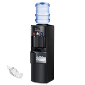 antarctic star 2-in-1 water cooler dispenser with built-in ice maker, hot and cold top loading 3 to 5 gallon bottle water dispenser,27lbs/24h ice maker machine with child safety lock（black）