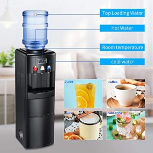 Antarctic Star 2-in-1 Water Cooler Dispenser with Built-in Ice Maker, Hot and Cold Top Loading 3 to 5 Gallon Bottle Water Dispenser,27LBS/24H Ice Maker Machine with Child Safety Lock（Black）