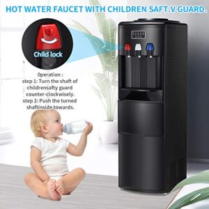 Antarctic Star 2-in-1 Water Cooler Dispenser with Built-in Ice Maker, Hot and Cold Top Loading 3 to 5 Gallon Bottle Water Dispenser,27LBS/24H Ice Maker Machine with Child Safety Lock（Black）