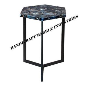 Blue Agate Stone Hexagonal Coffee & Centre Table Top, Blue Agate Stone Hexagonal Meeting Room Table Top, Blue Agate Stone Hexagonal HallWay Table Top Furniture Agate - Gemstone, Piece Of Conversation