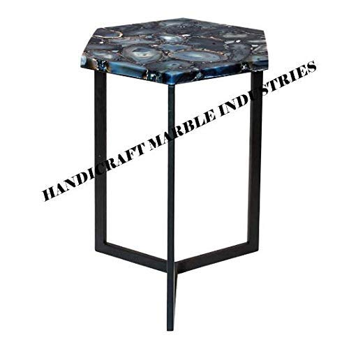 Blue Agate Stone Hexagonal Coffee & Centre Table Top, Blue Agate Stone Hexagonal Meeting Room Table Top, Blue Agate Stone Hexagonal HallWay Table Top Furniture Agate - Gemstone, Piece Of Conversation