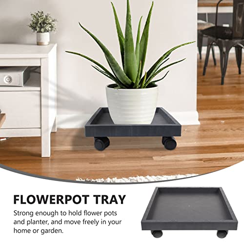 DOITOOL Square Plant Caddy Wheel Plant Pot Tray Removable Planter Trolley Casters Rolling Tray Coaster Garden Moving Plant Pot Saucer (Grey)