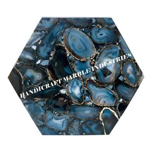 blue agate stone hexagonal side table top, blue agate stone hexagonal coffee table top, centre table top, hallway table top, blue agate table top - furniture agate - gemstone, piece of conversation