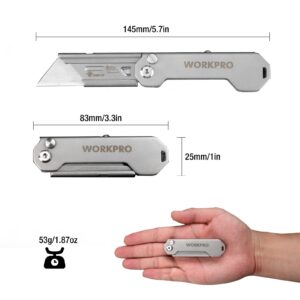 WORKPRO EDC Folding Utility Knife, Mini Box Cutter with Quick Open Axis Lock, Quick Change Blade Razor Knife, Foldable Small Pocket Knife with Belt Clip