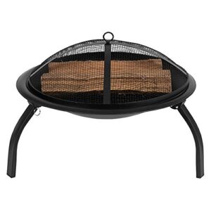 Flash Furniture Chelton 22.5" Foldable Wood Burning Firepit with Mesh Spark Screen and Poker