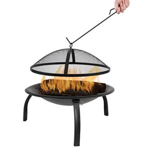 Flash Furniture Chelton 22.5" Foldable Wood Burning Firepit with Mesh Spark Screen and Poker