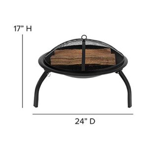 Flash Furniture Chelton 22.5" Foldable Wood Burning Firepit with Mesh Spark Screen and Poker