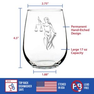 Lady Justice - Stemless Wine Glass - Lawyers and Attorneys Themed Gifts or Party Decor - Large 17 Ounce