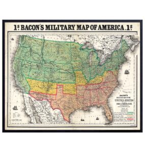 civil war memorabilia - the civil war - american civil war poster - 8x10 southern states confederacy vintage map replica - the confederate secession - americana - american us map - historic wall art