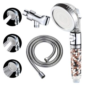 kaiying filtered shower head with pausing switch, high pressure hand held detachable and removable filter showerhead with 5ft hose, adjustable angle bracket (transparent)