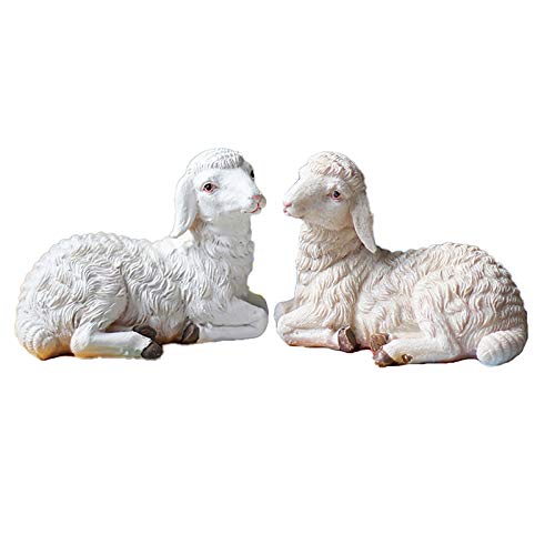 PHNAM Miniature Statue Sheep Resin Statue 2Pcs Outdoor Lawn Decoration Gardening Doll House Bonsai Potted Decorative Animal Statue