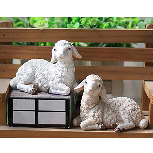 PHNAM Miniature Statue Sheep Resin Statue 2Pcs Outdoor Lawn Decoration Gardening Doll House Bonsai Potted Decorative Animal Statue