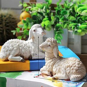 PHNAM Miniature Statue Sheep Resin Statue 2Pcs Outdoor Lawn Decoration Gardening Doll House Bonsai Potted Decorative Animal Statue