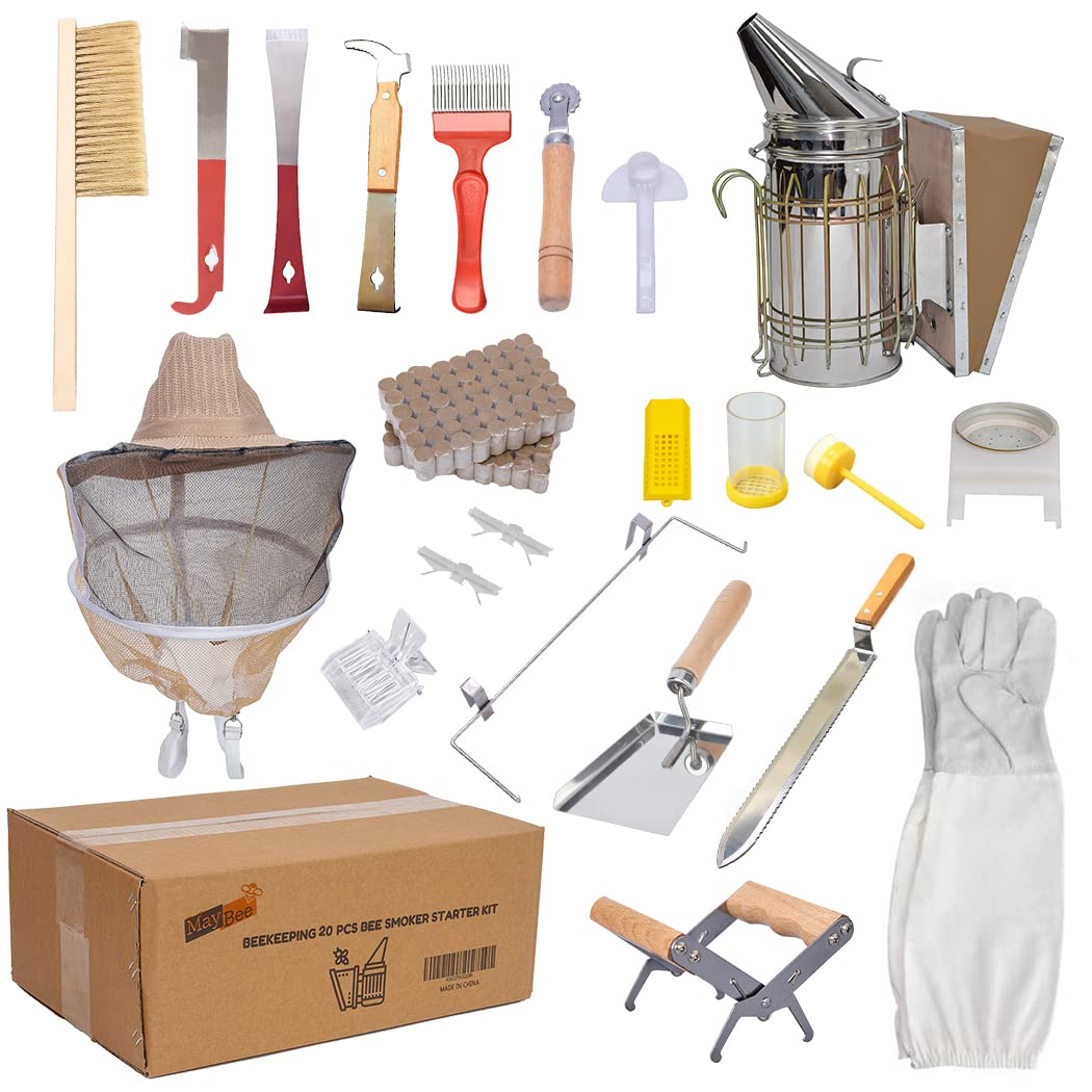 Beekeeping Supplies Bee Keeper Starting Kit 22 Pcs Beekeeping Tool Kit Bee Smoker Kit Including Beehive Tools,Uncapping Tool and Beekeeping Veil