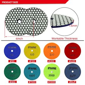 DT-DIATOOL Dry Diamond Polishing Pads 4 Inch for Granite Marble Quartz Stone Countertop Tiles 8 Pieces Grits 50