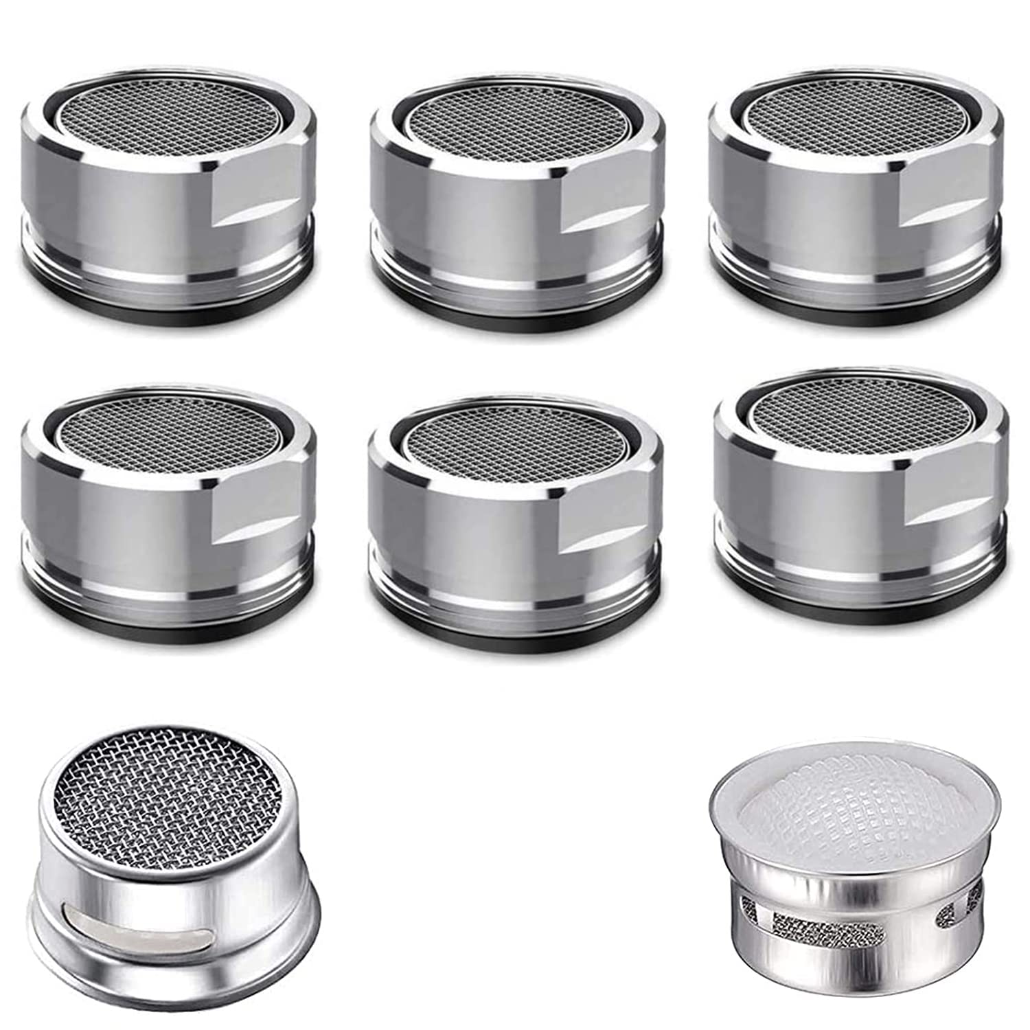 Faucet Aerator Kitchen Sink Aerator Replacement Parts, 15/16-Inch or 24mm Male Thread Aerator Faucet Filter with Gasket For Kitchen, Bathroom (Silver, 6 PCS)