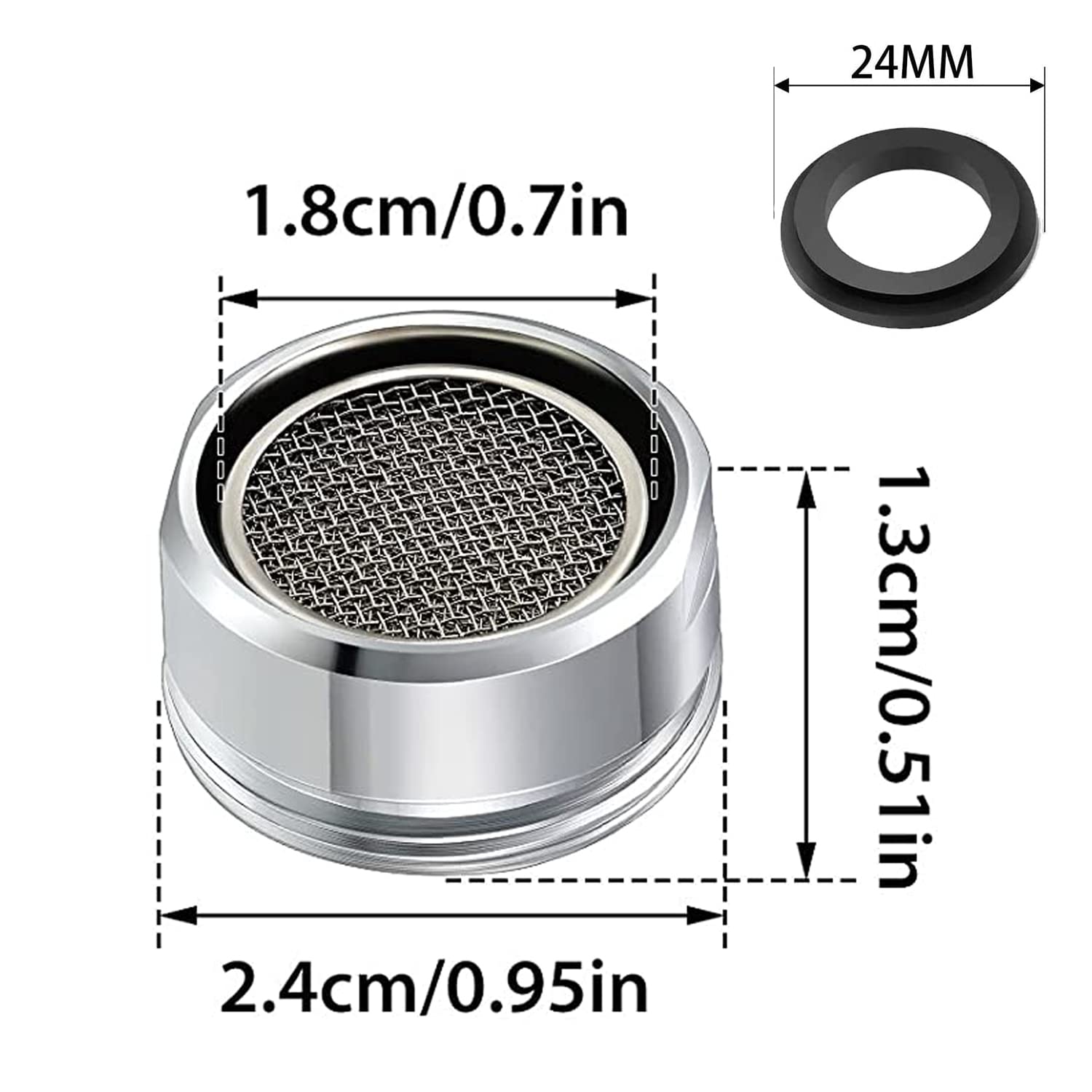 Faucet Aerator Kitchen Sink Aerator Replacement Parts, 15/16-Inch or 24mm Male Thread Aerator Faucet Filter with Gasket For Kitchen, Bathroom (Silver, 6 PCS)