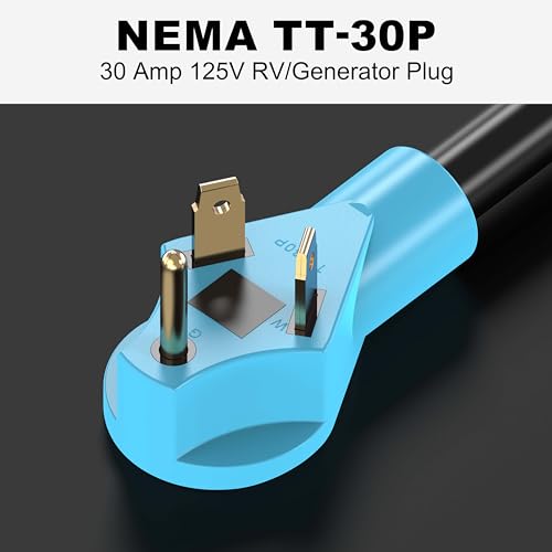 CircleCord NEMA TT-30P to L14-30R Adapter Cord, 30 Amp 3 Prong to 4 Prong Generator Plug Adapter, Generator Transfer Switch Adapter, Generator to House Inlet Box, STW 10 AWG Blue, ETL Listed