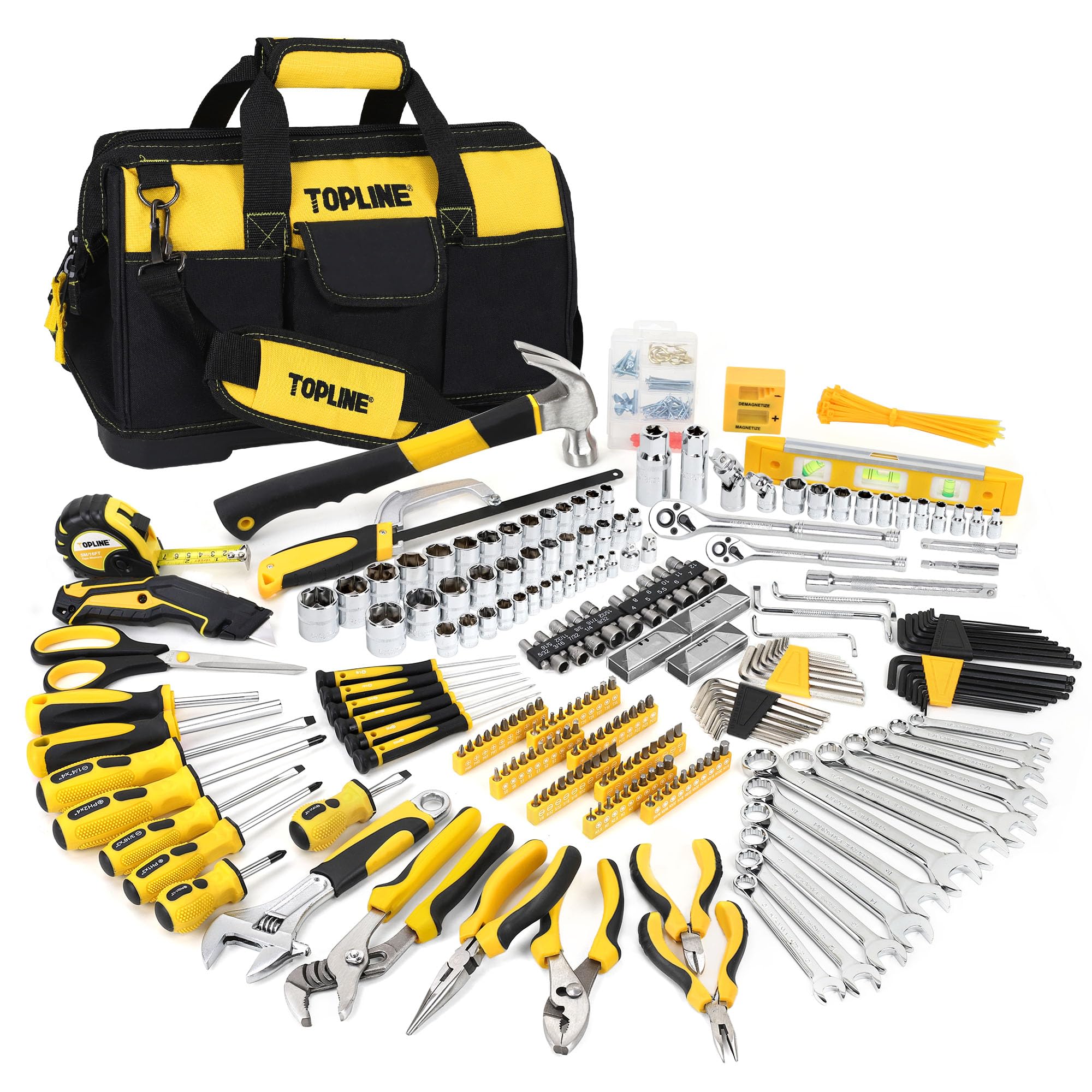 TOPLINE 467-Piece Household Home Tool Sets for Mechanics, 16-Inch Tool Bag with Heavy Duty Home Tool Kit Included, Tool Sets for Men, Tool Kits for Home General Maintenance, Basic Applications
