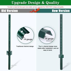 Gtongoko 5 Feet Sturdy Duty Metal Fence Post, Pack of 10, U Post for Fencing Green Fence Posts for Garden Yard and Outdoor Wire